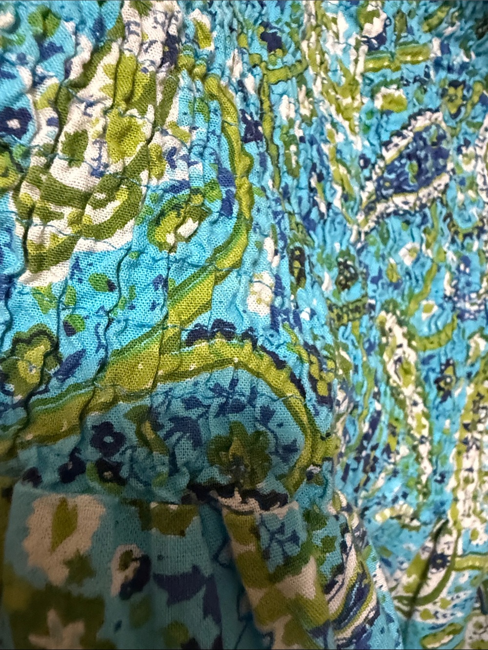 Metropolitan 2X Blue Green Paisley Sundress Smocked Cotton Midi Boho Plus - Picture 3 of 5
